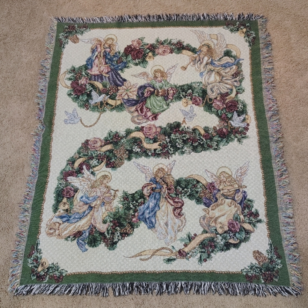 Lena Liu Vintage Comfy Angel Wreath Tapestry Throw Blanket 47" X 57"